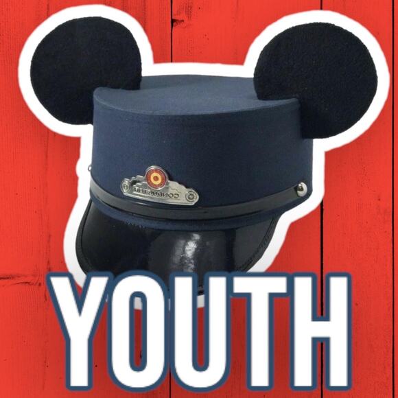 NWT Rare Disney Mickey Mouse Ears Conductor Hat Red Car Trolley Small Medium - Picture 1 of 6